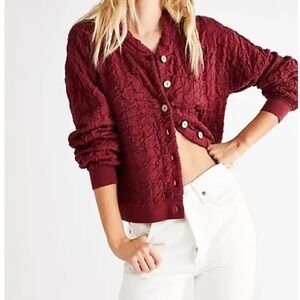 Like New Free People Beach Sunny Sweater Bomber Cardigan in Wild Garnet, Large
